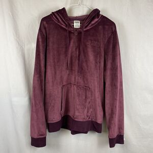 Victoria's Secret PINK Velour Hoodie Hooded Sweatshirt Zip Front Large L